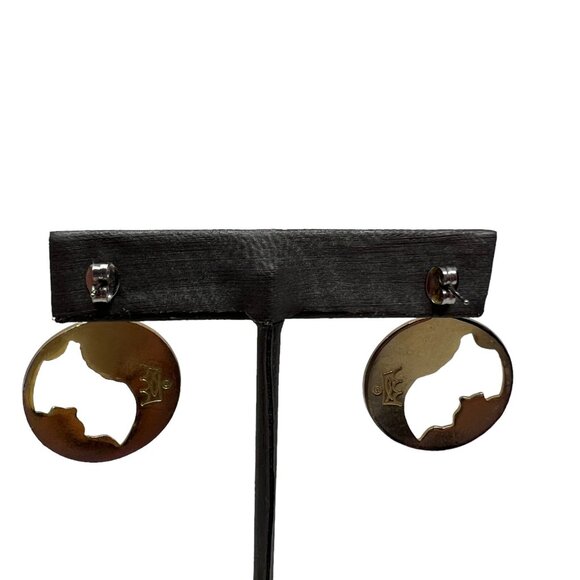 Vintage Fish and Crown‎ Earrings Black Pink Enamel Flowers Drop Dangle Pierced - Picture 2 of 8